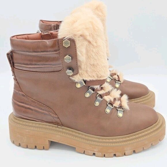 Circus By Sam Eldenman Flora Brown/Snake Print Lug Sole Hiker Boots Size 8.5 - Picture 4 of 9